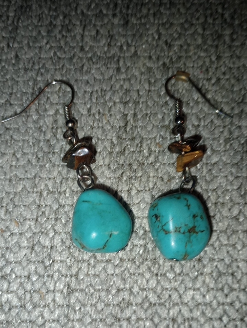 Turquoise Drop Dangle Earrings with Stone Beads